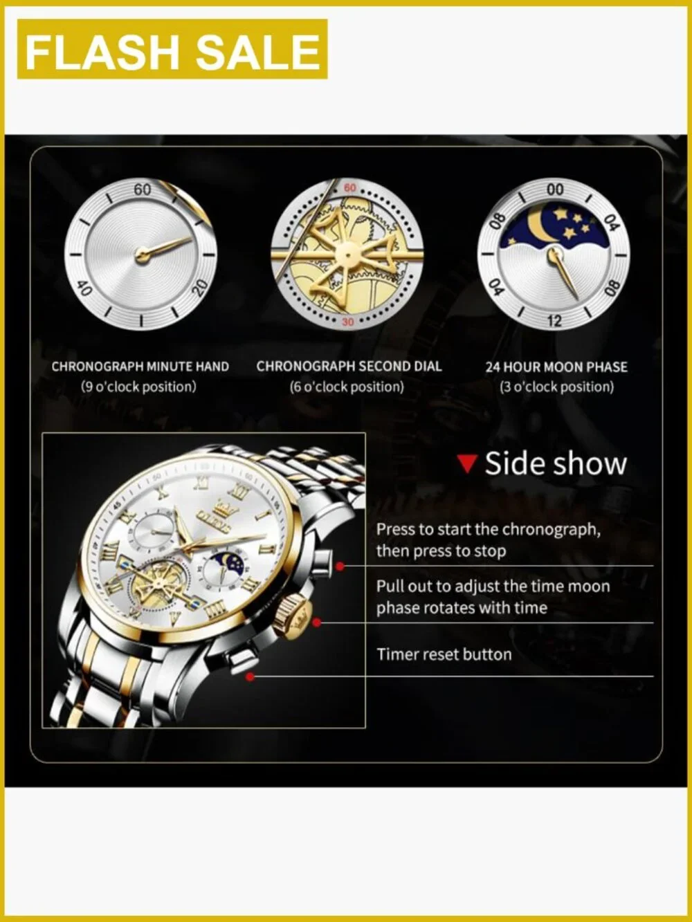 Luxury Stainless Steel Chronograph Men's Wristwatch Quartz